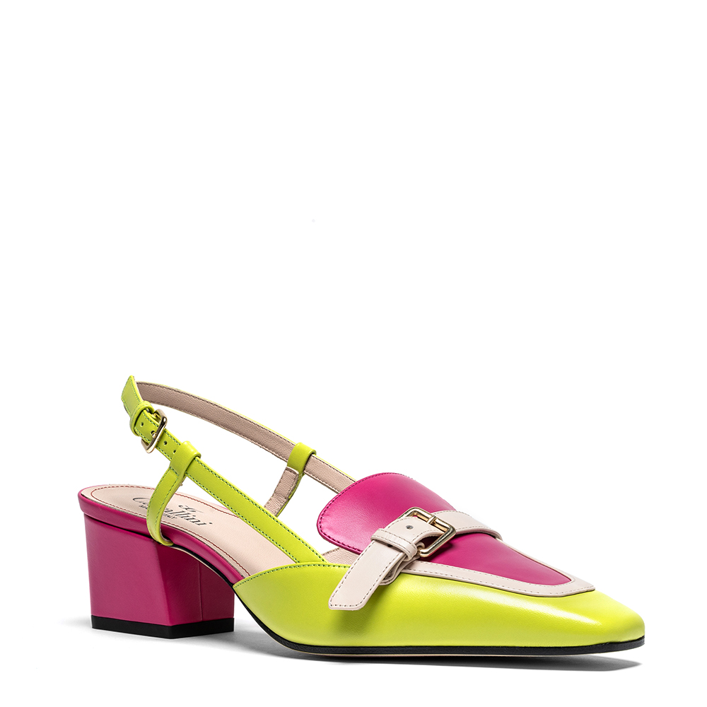 Enri-2 Enri, chanel donna in pelle di vitello lime con tacco 5,5 cm - Cavallini