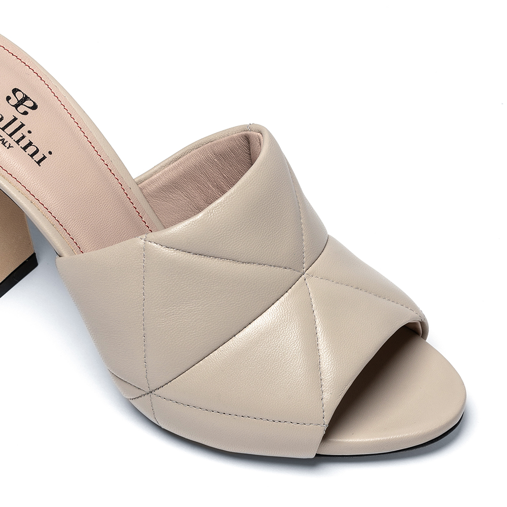 Michi-4 Michi, sandali donna in pelle di nappa beige con tacco 8,5 cm, cuciture a vista - Cavallini